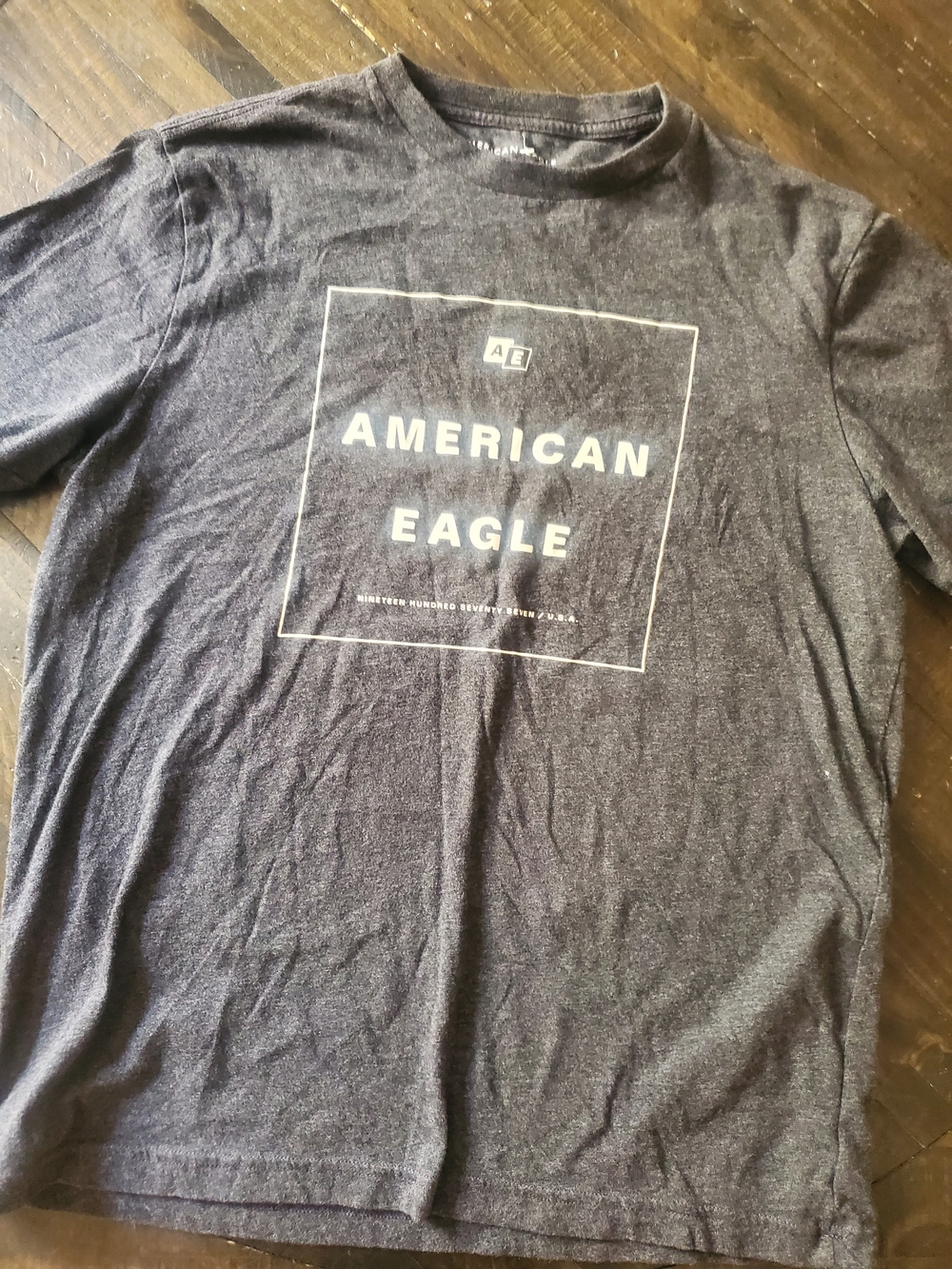 American Eagle Outfitters Heather Charcoal Square Logo Tee